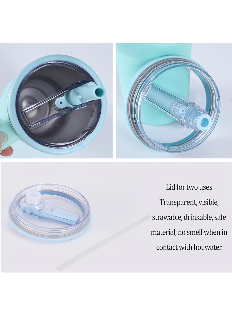 غطاء كوب مانع للتسريب بفتحتين للشرب، تصميم مريح وسهل الاستخدام، لون أزرق فاتح، مناسب للمشروبات الساخنة والباردة - Image 3